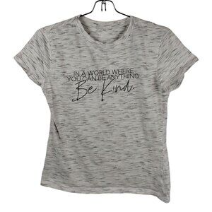 Junior Misses Medium Graphic Tee With "Be Kind" Quote In Heathered White